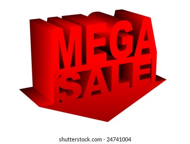 stylized megasale text with arrow on the bottom