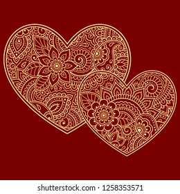 Stylized for mehndi flower colored pattern in form of heart. Decoration in ethnic oriental, Indian style. Valentine's day greetings.