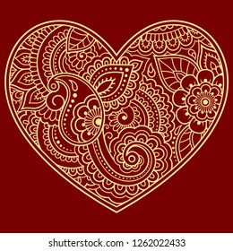 Stylized for mehndi flower colored pattern in form of heart. Decoration in ethnic oriental, Indian style. Valentine's day greetings.