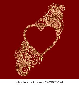 Stylized for mehndi flower colored pattern in form of heart. Decoration in ethnic oriental, Indian style. Valentine's day greetings.