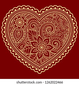 Stylized for mehndi flower colored pattern in form of heart. Decoration in ethnic oriental, Indian style. Valentine's day greetings.
