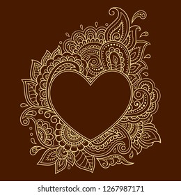 Stylized for mehndi flower pattern in form of heart. Decoration in ethnic oriental, Indian style. Valentine's day greetings.
