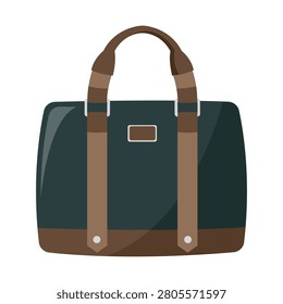 Stylized mens bag with leather straps in flat graphic style on white background, concept of fashion accessory. Vector illustration
