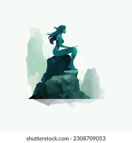 Stylized mermaid sitting rock