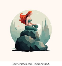 Stylized mermaid sitting rock