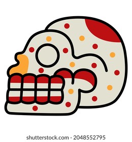 Stylized merry human skull. Native American art of Aztec Indians from Mexican codex. Isolated vector illustration. Spooky funny death symbol.