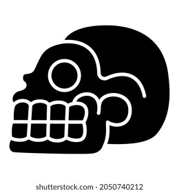 Stylized merry human skull. Native American art of Aztec Indians from Mexican codex. Isolated vector illustration. Spooky funny death symbol. Black and white silhouette. Simple Halloween design.