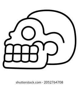 Stylized merry human skull. Native American art of Aztec Indians from Mexican codex. Isolated vector illustration. Spooky funny death symbol. Black and white linear silhouette. Simple Halloween design