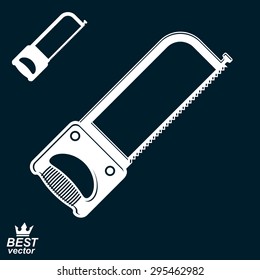 Stylized metal saw with sharp teeth, clear eps8 vector illustration. Realistic razor-sharp hacksaw. Manufacturing icon.