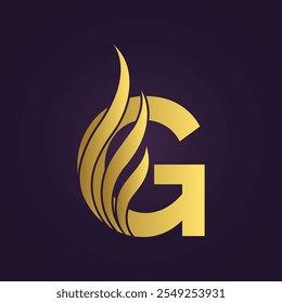 Stylized Metallic Gold 'G' Logo with Elegant Flame Accents  
