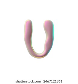 Stylized metallic letter U icon in Y2K style. Featuring smooth, shiny surfaces with an iridescent pastel color scheme. 3D icon vector illustration ideal for digital art, logos, or creative designs