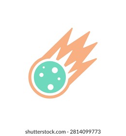 Stylized meteorite icon with celestial details and fiery tail. Perfect for space exploration or cosmic event branding.