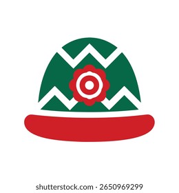 Stylized Mexican hat with green zigzag pattern red flower emblem on Mexico Revolucion