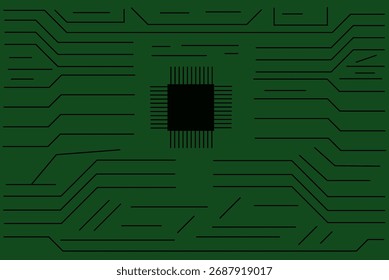 Design de microchip estilizado com pinos e traços - Circuito integrado de arte para temas de eletrônica