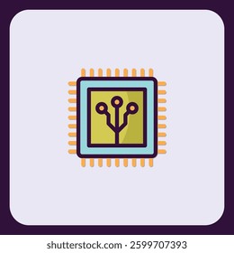 Stylized microchip icon representing technology and integrated circuits