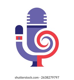 A stylized microphone design with a swirling, colorful element.