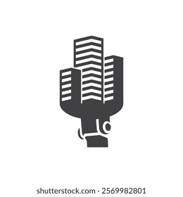 stylized microphone designed to resemble a city skyline