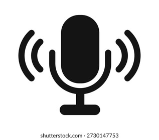 Stilisiertes Mikrofon-Symbol mit Schallwellen, das Audio-Aufnahme und -Übertragung darstellt.