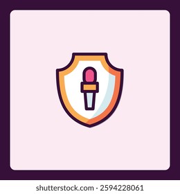 Stylized microphone inside shield symbol, broadcasting protection icon design