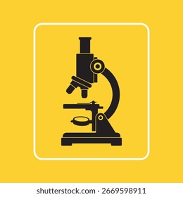 Stylized Microscope Icon with Yellow Background for Scientific Research and Medical Laboratory Applications Promoting Innovation and Discoveries in Biology and Chemistry