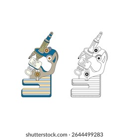 Ilustração de microscópio estilizado com versão de página colorida