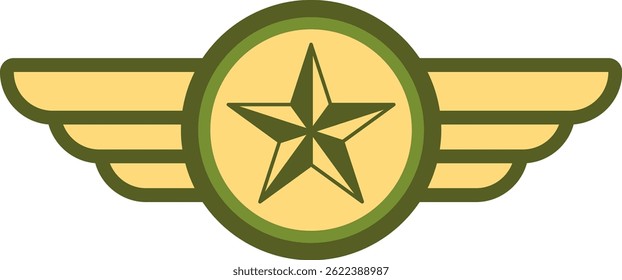 Stylized military wings logo featuring a star in the center, evoking concepts of valor, service, and aviation excellence, ideal for patriotic or armed forces related designs