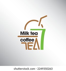 stylized milk tea shop logo in simple style