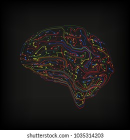 Stylized mind. Circuit board texture. EPS10 vector