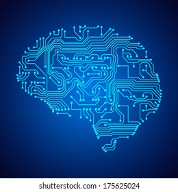 Stylized mind. Circuit board texture. EPS10 vector