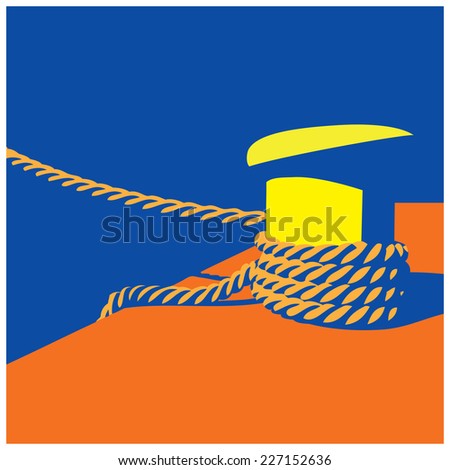 stylized minimalist composition on the jetty, marina, port. Knecht and mooring ropes.
