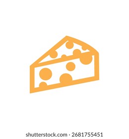 A stylized, minimalist icon of a triangular cheese wedge with circular holes, rendered in a bright yellow outline.