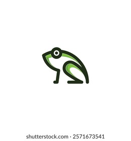 stylized, minimalist illustration of a frog with green and dark green colors