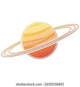 A stylized, minimalist illustration of Saturn with its iconic rings, rendered in warm gradient tones of yellow, orange, and red. The planet and rings are outlined in a contrasting orange.