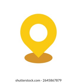 A stylized, minimalist location pin dominates the composition, rendered in a flat, graphic style.