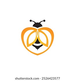 A stylized, minimalist logo of a bee with a heart-shaped body and wings. The bee is outlined in black with a yellow body and wings.