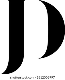 Stylized minimalist monogram combining the letters "J" and "D" in a bold, elegant black design. Perfect for branding, or creative identity projects. Clean and versatile, ideal for logos or icons.
