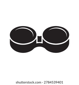 A stylized, minimalist pair of eyeglasses with thick, rounded black frames and gradient-filled lenses, transitioning from dark to light tones. The design is clean and modern, featuring a subtle bridge.