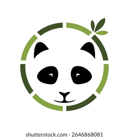 Stylized minimalist panda face surrounded by a green circular frame with a bamboo leaf accent symbolizing ecology and nature. Ideal for logo, icon logo, logo brand etc.