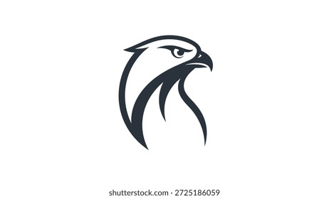 Eine stilisierte, minimalistische Vektorgrafik des Kopfes eines Adlers im Profil, dunkelgrau auf weißem Hintergrund gerendert.