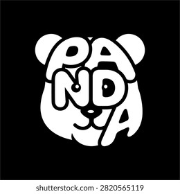 A stylized, minimalist vector illustration featuring a white bear face on a black background, with the word panda creatively integrated into the design.