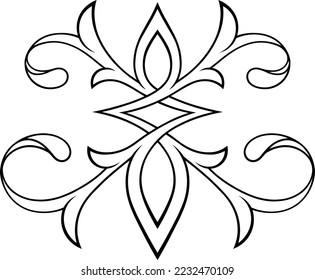 Stylized minimalistic contour Victorian Gothic ornament. Tattoo, ornamental design element, for mehndi