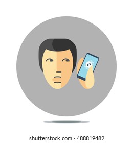 stylized minimalistic sign with a man making telephone call