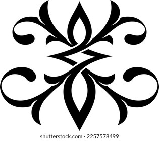 Stylized minimalistic stencil type Victorian Gothic ornament. Tattoo, ornamental design, decor element