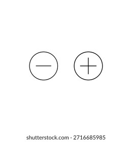 Ícones de sinal de subtração e de adição estilizados
Par de ícones: menos em círculo para remover ou diminuir, mais em círculo para adicionar ou aumentar. Design minimalista em fundo branco.