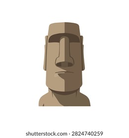 Stylized Moai Head Statue Illustration, Ancient Rapa Nui Monolith Icon Isolated on White Background