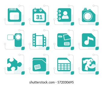 Stylized Mobile Phone, Computer and Internet Icons - Vector Icon Set