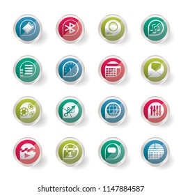 Stylized Mobile phone  performance, internet and office icons over colored background - vector Icon Set