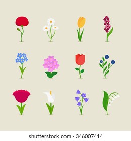 Stylized Mod Flowers Icons Set. Vector Illustration. 