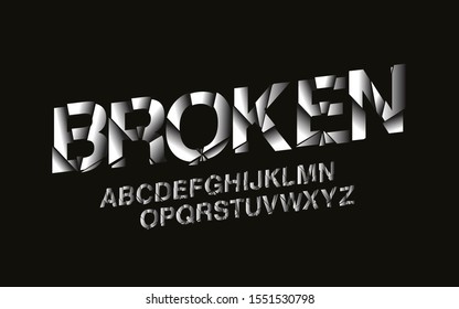 Stylized Modern Broken Abstract Font Set of Alphabet Vector Text Design.