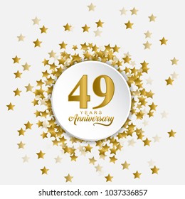 Stylized and modern Happy 49 years anniversary in the middle of fly out gold stars. Usable for birthday and wedding anniversary.
